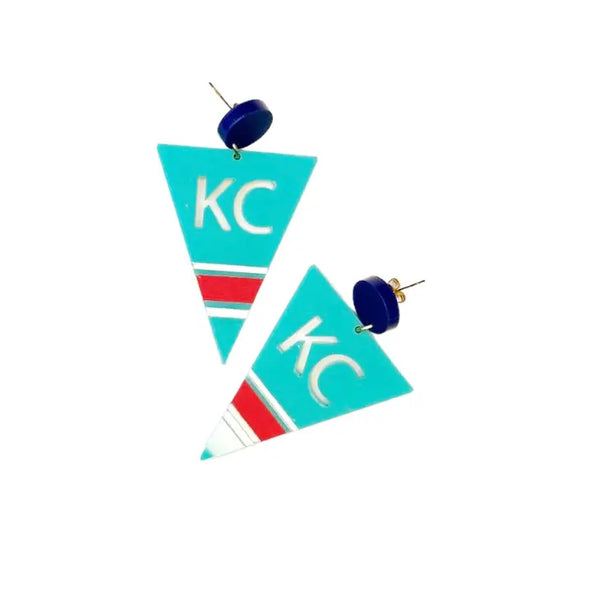 Teal Kansas City Soccer KC Pennant Earrings