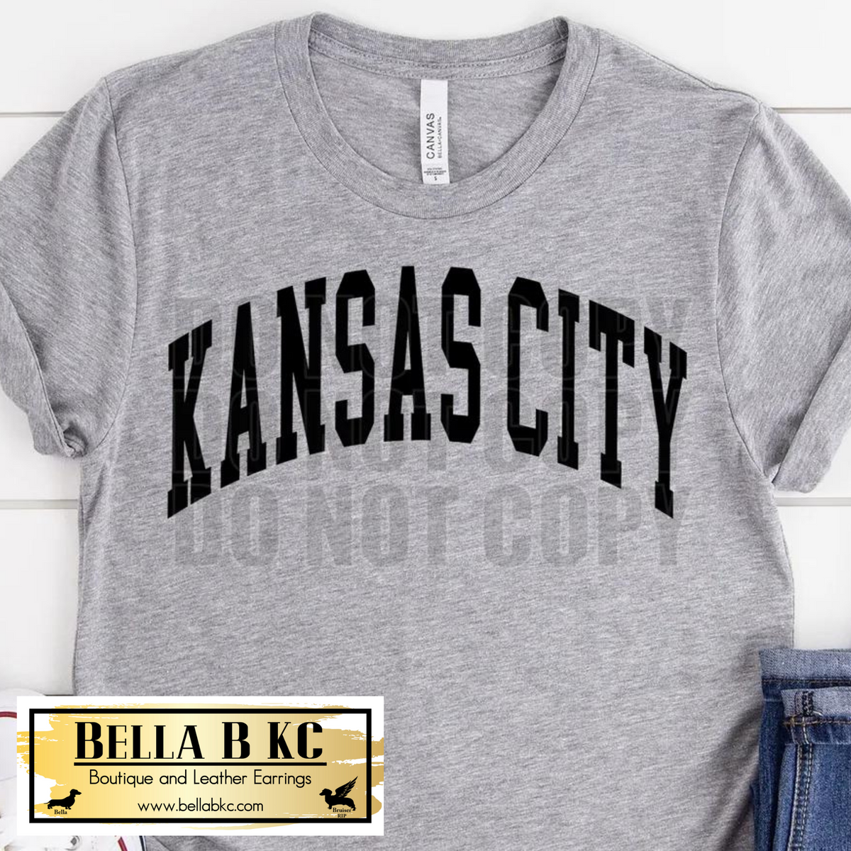 BellaBKC KC Arched Athletic Font on Grey - Kansas City Shirt, Kansas City Football Shirt, Retro, Kansas City Gift for Men and Women