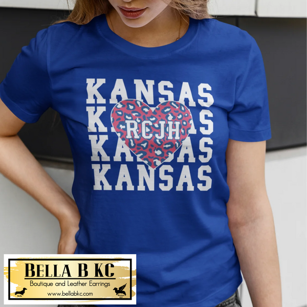 Kansas KU Leopard Heart Tee or Sweatshirt