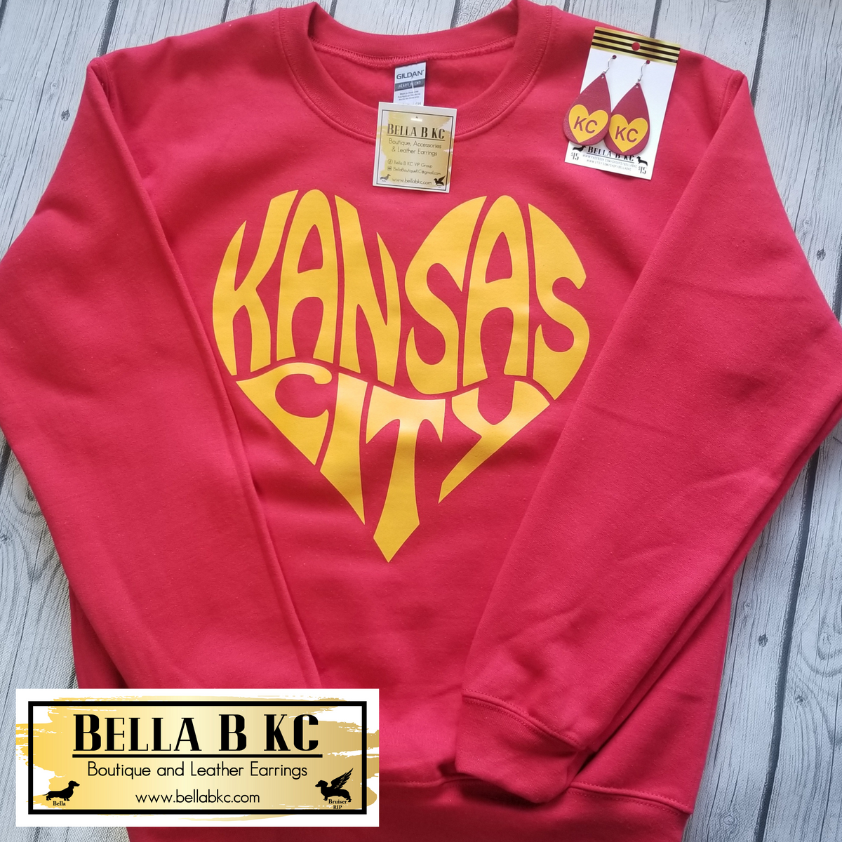  KC Red & Yellow Heart Kansas City Red/yellow heart kc red kc  Sweatshirt : Clothing, Shoes & Jewelry