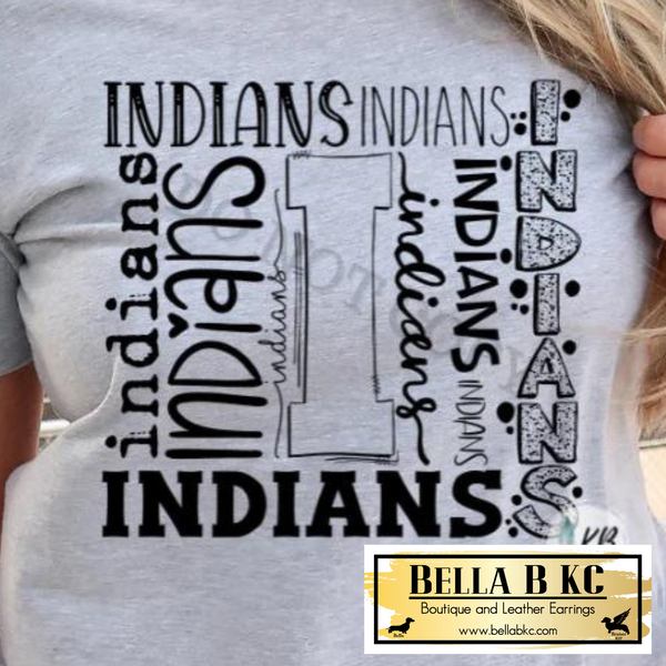 School Spirit - Indians Typography Black Print Tee