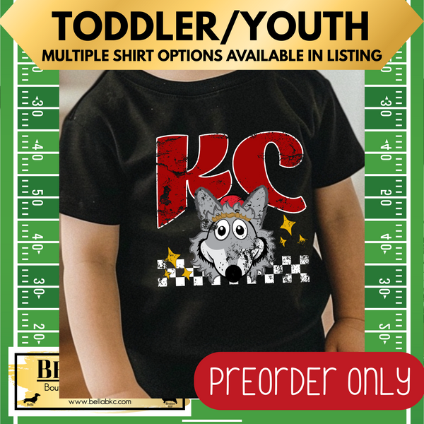 **PREORDER ONLY** TODDLER/YOUTH - KINGDOM - Kansas City Wolf with Checkers Tee or Sweatshirt - Up to 1 Week Turn Around Time