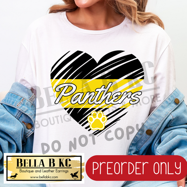 **PREORDER ONLY** Panthers Yellow Scribble Split Heart - Tee or Sweatshirt - 1 Week Turn Around from Date of Order