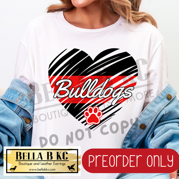 **PREORDER ONLY** Bulldogs Scribble Split Heart - Tee or Sweatshirt - 1 Week Turn Around from Date of Order