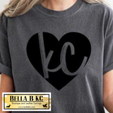 Kansas City Script Heart Black Ink Tee or Sweatshirt