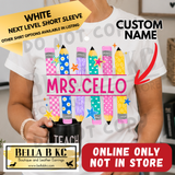 CUSTOM Teacher Name with Pencils - Multiple Shirt Options **MUST BE ORDERED ONLINE - NOT IN STORE - 1 WEEK TURNAROUND