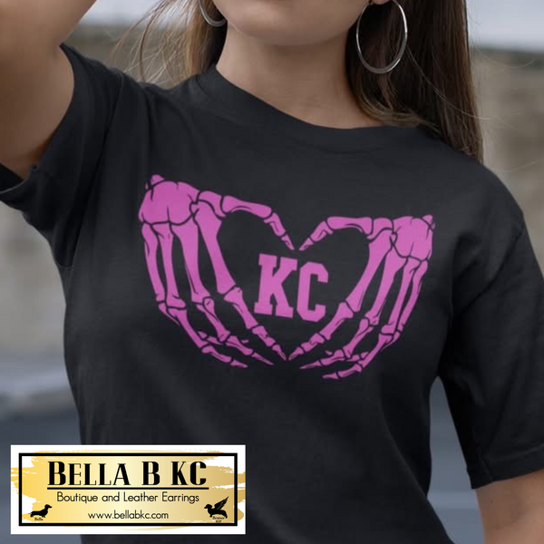 Kansas City Pink Skeleton Heart Hand Tee or Sweatshirt