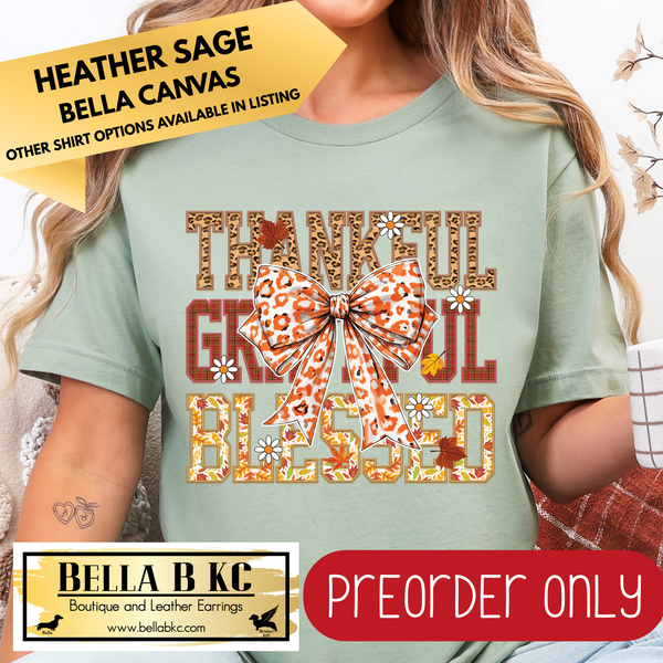 **PREORDER ONLY** Fall - Thankful Grateful Blessed Bow Coquette #103 - Tee or Sweatshirt - 1 Week Turn Around from Date of Order