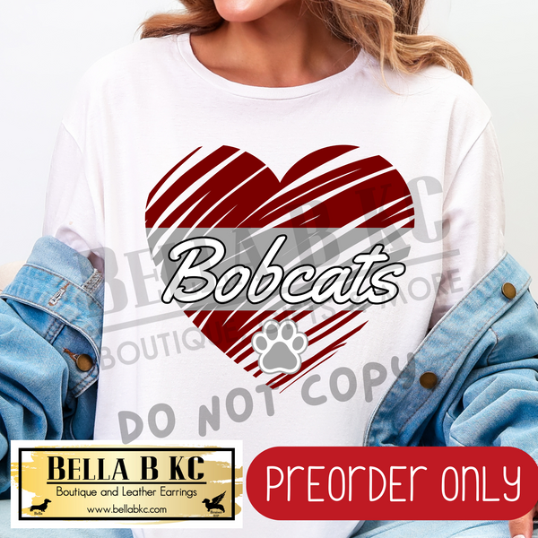 **PREORDER ONLY** Bobcats Scribble Split Heart - Tee or Sweatshirt - 1 Week Turn Around from Date of Order