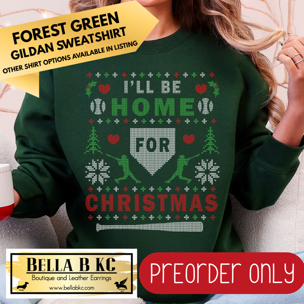 **PREORDER ONLY** Christmas - Baseball I'll Be Home for Christmas - Multiple Shirt Options - 1 week turnaround time