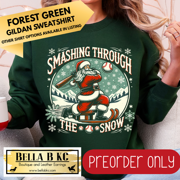 **PREORDER ONLY** Christmas - Baseball Smashing Through the Snow - Multiple Shirt Options - 1 week turnaround time