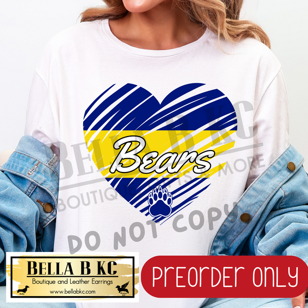 **PREORDER ONLY** Bears Blue Scribble Split Heart - Tee or Sweatshirt - 1 Week Turn Around from Date of Order
