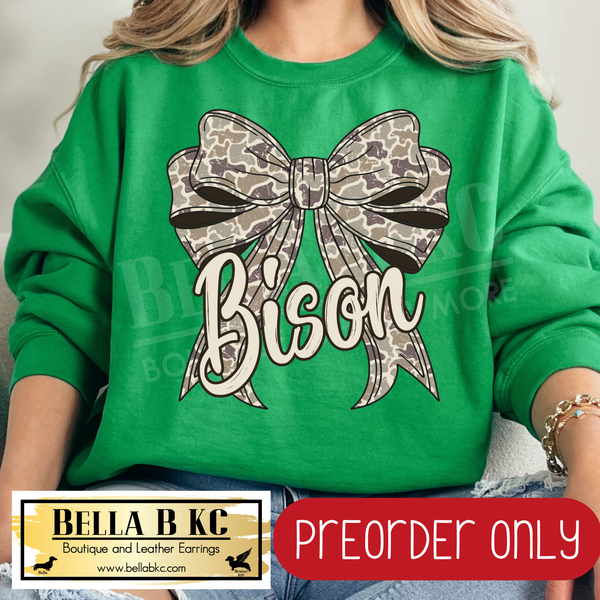 **PREORDER ONLY** Bison Camo Coquette Bow - Tee or Sweatshirt - 1 Week Turn Around from Date of Order