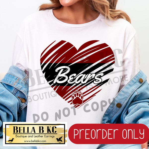 **PREORDER ONLY** Bears Burgundy Scribble Split Heart - Tee or Sweatshirt - 1 Week Turn Around from Date of Order