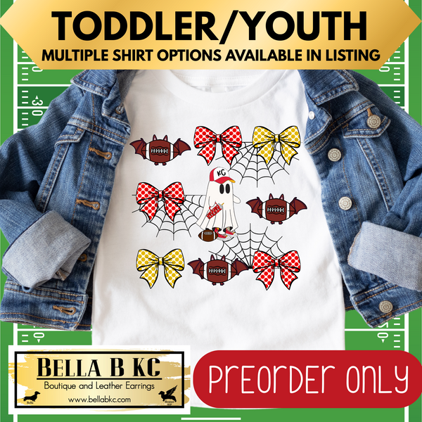 **PREORDER ONLY** TODDLER/YOUTH - KINGDOM - Halloween Ghost Bats Coquette Bow Tee or Sweatshirt - Up to 1 Week Turn Around Time