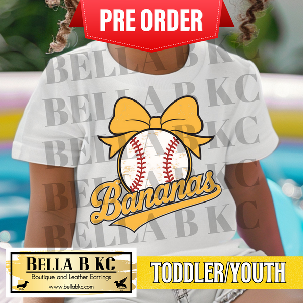 **PREORDER ONLY - 1 WEEK TAT** TODDLER/YOUTH - Bow Coquette Banana Baseball Tee