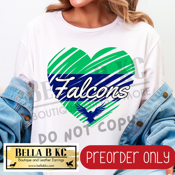 **PREORDER ONLY** Falcons Blue/Green Scribble Split Heart - Tee or Sweatshirt - 1 Week Turn Around from Date of Order