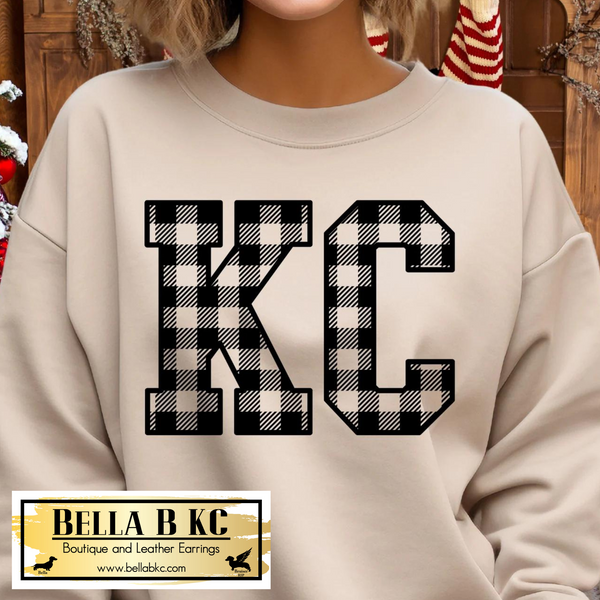 Kansas City KC Buffalo Plaid Black Print Tee or Sweatshirt