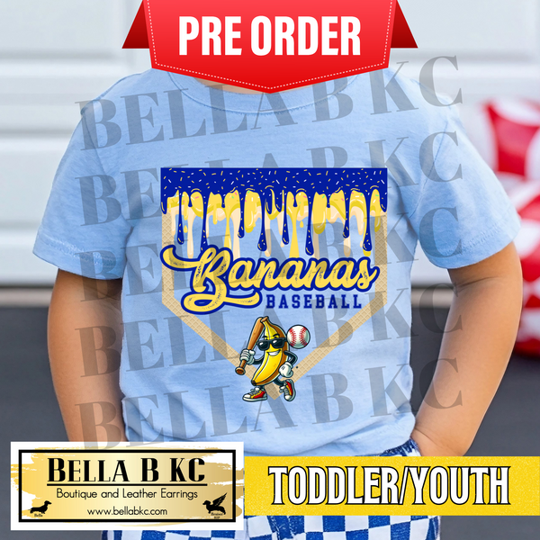 **PREORDER ONLY - 1 WEEK TAT** TODDLER/YOUTH - Ice Cream Drip Banana Baseball Tee