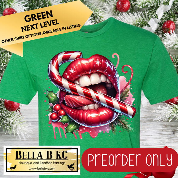 **PREORDER ONLY** Christmas - Candy Cane Lips - Multiple Shirt Options - 1 week turnaround time