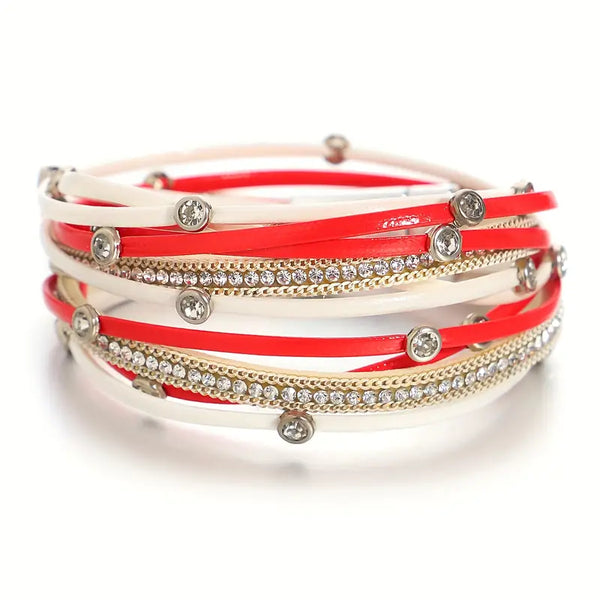 Kansas City Magnetic Wrap Red & White Stud Bracelet