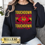 Kansas City Football Touchdown Repeat with Heart Hand Tee or Sweatshirt