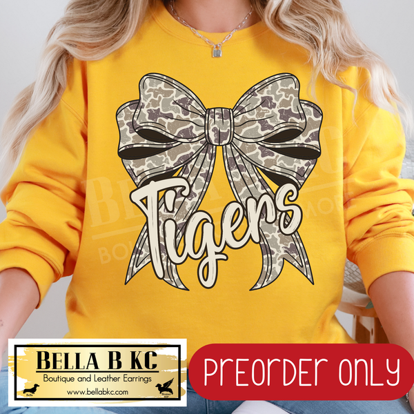 **PREORDER ONLY** Tigers Camo Coquette Bow - Tee or Sweatshirt - 1 Week Turn Around from Date of Order