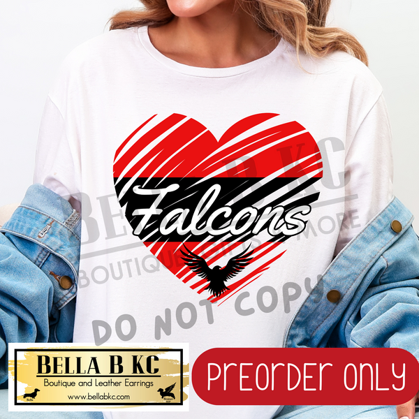 **PREORDER ONLY** Falcons Red Scribble Split Heart - Tee or Sweatshirt - 1 Week Turn Around from Date of Order