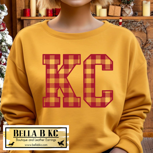 Kansas City KC Buffalo Plaid Red Print Tee or Sweatshirt