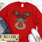 Christmas - Reindeer Faux Embroidery/Sequins Tee or Sweatshirt