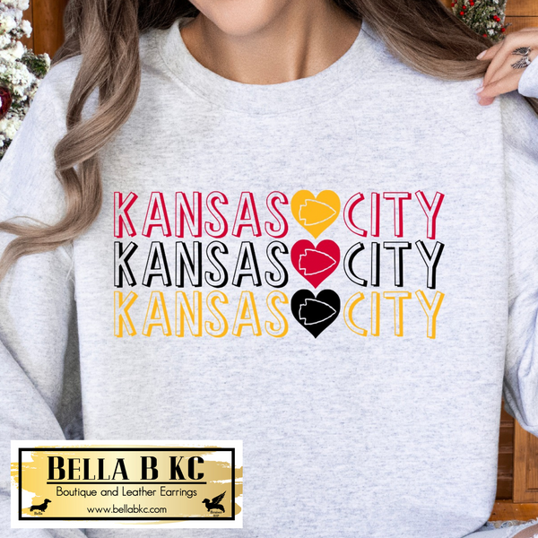 Kansas City Football Repeat with Hearts Tee or Sweatshirt