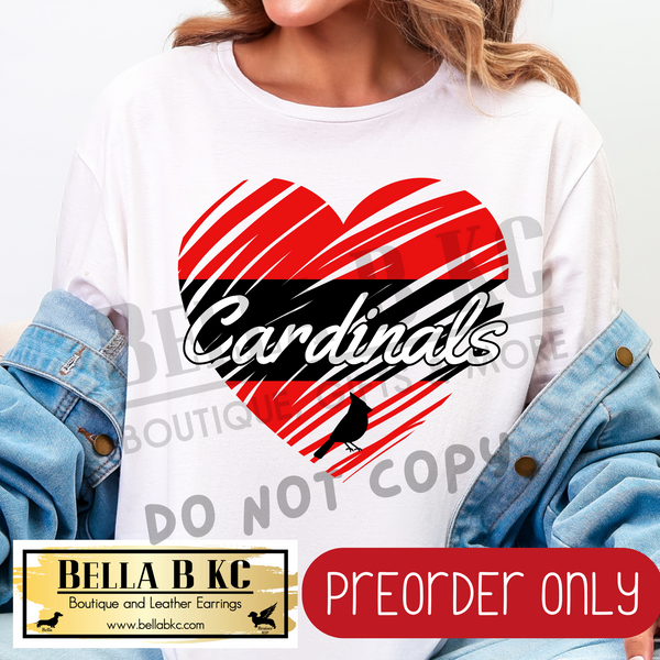 **PREORDER ONLY** Cardinals Scribble Split Heart - Tee or Sweatshirt - 1 Week Turn Around from Date of Order