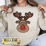Christmas - Reindeer Faux Embroidery/Sequins Tee or Sweatshirt