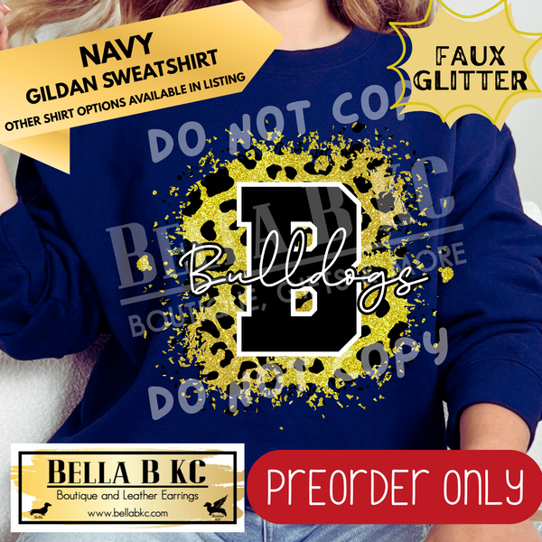 **PREORDER ONLY** Bulldogs FAUX Leopard Glitter - Tee or Sweatshirt - 1 Week Turn Around from Date of Order
