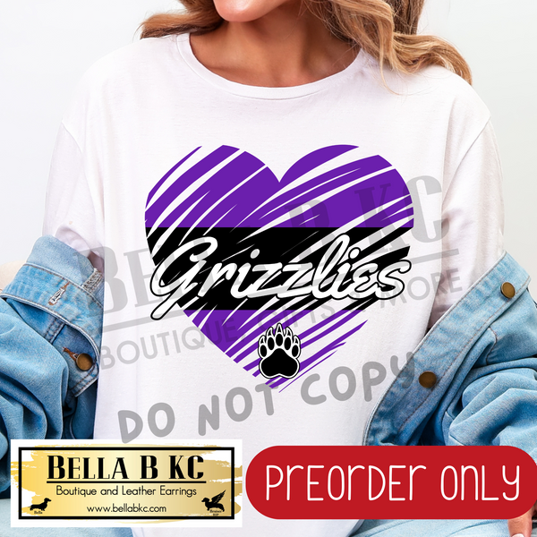 **PREORDER ONLY** Grizzlies Scribble Split Heart - Tee or Sweatshirt - 1 Week Turn Around from Date of Order