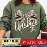 **PREORDER ONLY** Huskies Camo Coquette Bow - Tee or Sweatshirt - 1 Week Turn Around from Date of Order