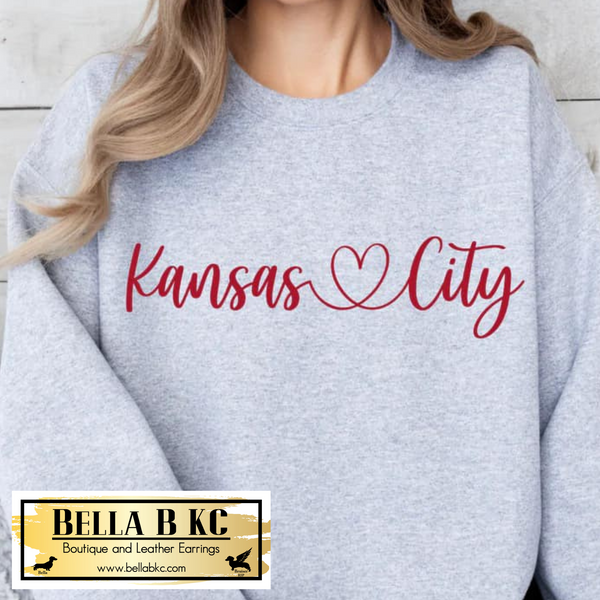 Kansas City Fancy Script with Heart Red Print Tee or Sweatshirt