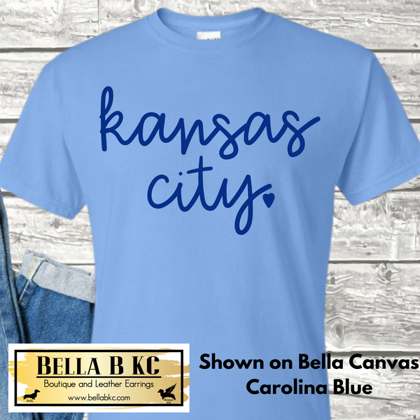 KC Baseball Kansas City Signature Script Blue Heart Tee or Sweatshirt