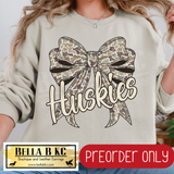 **PREORDER ONLY** Huskies Camo Coquette Bow - Tee or Sweatshirt - 1 Week Turn Around from Date of Order