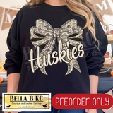 **PREORDER ONLY** Huskies Camo Coquette Bow - Tee or Sweatshirt - 1 Week Turn Around from Date of Order
