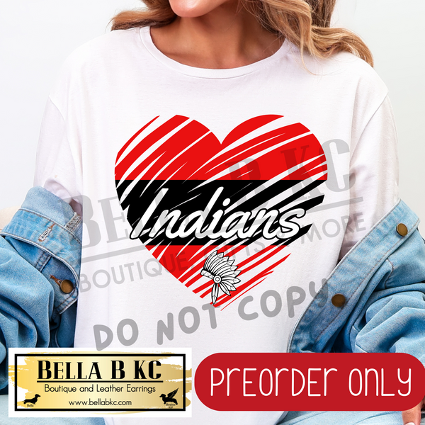 **PREORDER ONLY** Indians Scribble Split Heart - Tee or Sweatshirt - 1 Week Turn Around from Date of Order