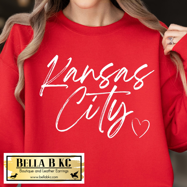 Kansas City Brush Script with Heart White Print Tee or Sweatshirt