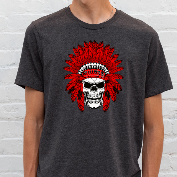Kansas City Football Red and Black Skull Tee or Sweatshirt