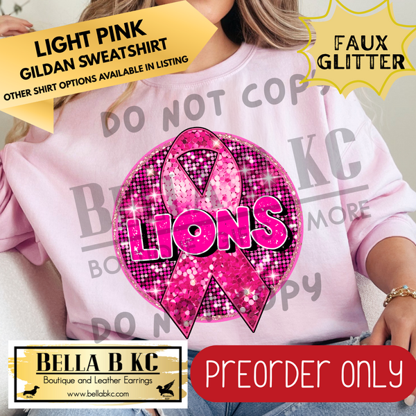 **PREORDER ONLY** Lions Pink Out FAUX SEQUIN Breast Cancer Ribbon - Tee or Sweatshirt - 1 Week Turn Around from Date of Order