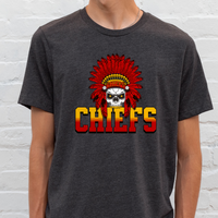 Kansas City Football Red and Gold Skull Tee or Sweatshirt