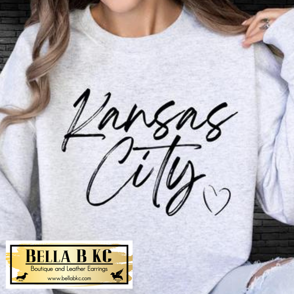 Kansas City Brush Script with Heart Black Print Tee or Sweatshirt