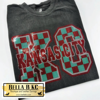 KC Soccer Red Teal Checkered - Metallic Holographic Spangle Tee or Sweatshirt