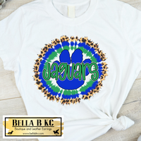 Jaguars Tie Dye Leopard Round Logo on Tee or Sweatshirt