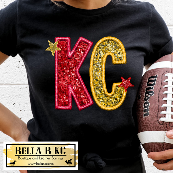 Kansas City Football Red and Gold Faux Glitter Tee or Sweatshirt