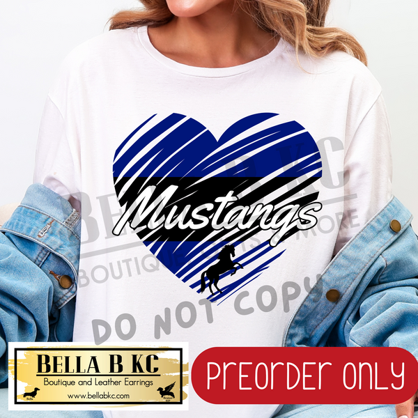 **PREORDER ONLY** Mustangs Navy Scribble Split Heart - Tee or Sweatshirt - 1 Week Turn Around from Date of Order